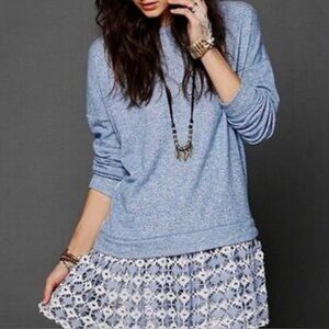 Free People FP Beach Slouchy Sweatshirt Washed Blue Ruffle Oversized